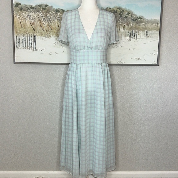 NWT EMPORIO ARMANI V-Neck Check Print Chiffon Dress Sz 42 (US 6) - Picture 7 of 16